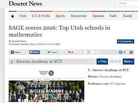 Deseret News webpage listing best SAGE math scores
